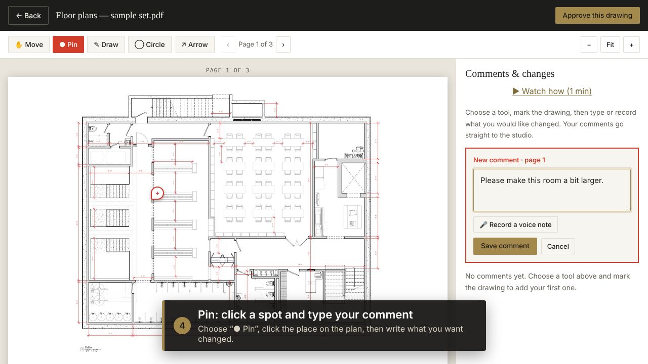 Step 4: Pin: click a spot and type your comment