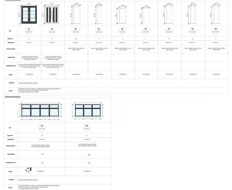 Door and window schedule from a spec book